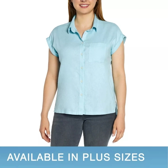 Orvis Women's Button-Up Short Sleeves Chest Pocket Blouse Linen Blend NWT - Picture 1 of 9